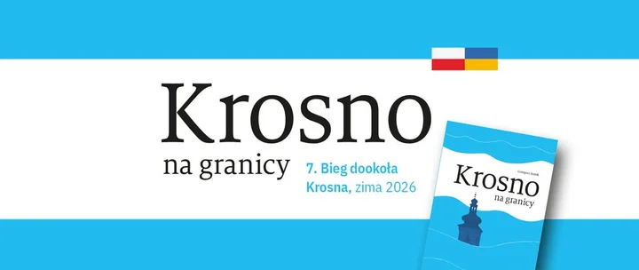 Grafika promocyjna wydarzenia Krosno na granicy — zimowa, siódma edycja biegu dookoła miasta