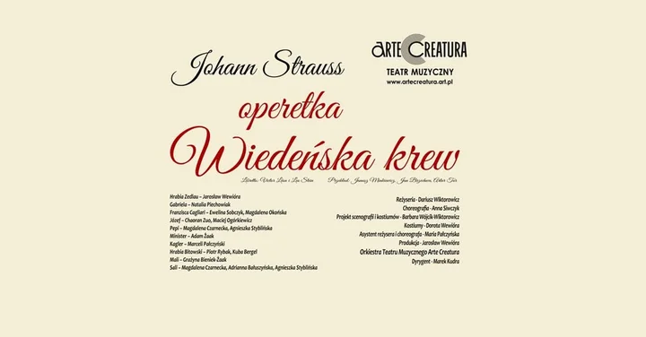Grafika promocyjna wydarzenia Operetka „Wiedeńska krew” – Arte Creatura Teatr Muzyczny w Krośnie