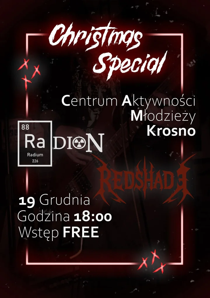 Grafika promocyjna wydarzenia RADION i REDSHADE — koncert w Centrum Aktywności Młodzieży Krosno