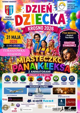 Grafika promocyjna wydarzenia Dzień Dziecka Krosno 2026 – Miasteczko Pana Kleksa w Turaszówce