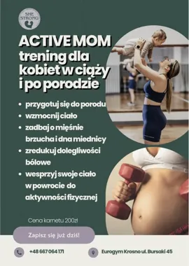 Grafika promocyjna wydarzenia Dzień Mamy w ruchu z Active Mom Krosno – darmowe zajęcia dla mam i przyszłych mam