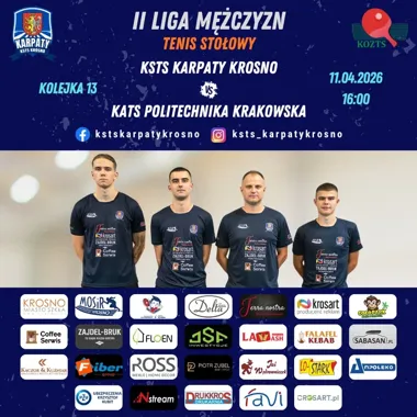 Grafika promocyjna wydarzenia II LM: Karpaty Krosno – KATS Politechnika Krakowska. Mecz na szczycie w Krośnie