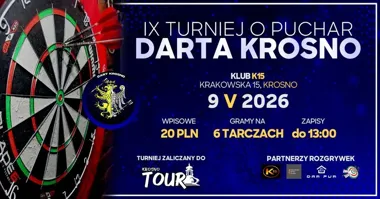 Grafika promocyjna wydarzenia IX Turniej o Puchar Darta Krosno w Klubie K15