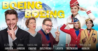 Grafika promocyjna wydarzenia Boeing Boeing w Krośnie — odlotowa komedia w gwiazdorskiej obsadzie