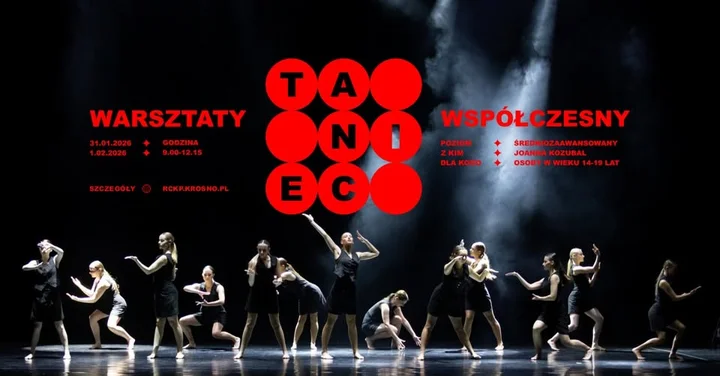 Grafika promocyjna wydarzenia Warsztaty tańca współczesnego — RCKP Krosno
