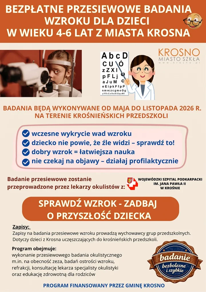 Bezpłatne badania wzroku w krośnieńskich przedszkolach. Startuje ważny program dla najmłodszych