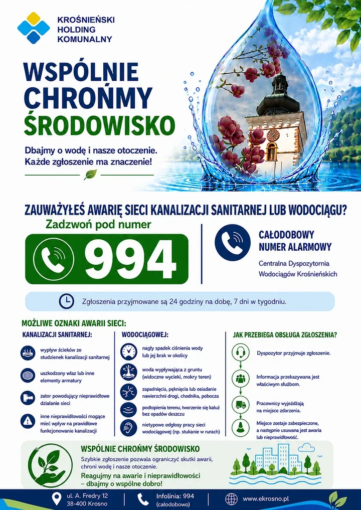 Awaria wodociągu lub kanalizacji? W Krośnie zgłoszenia przyjmuje numer 994