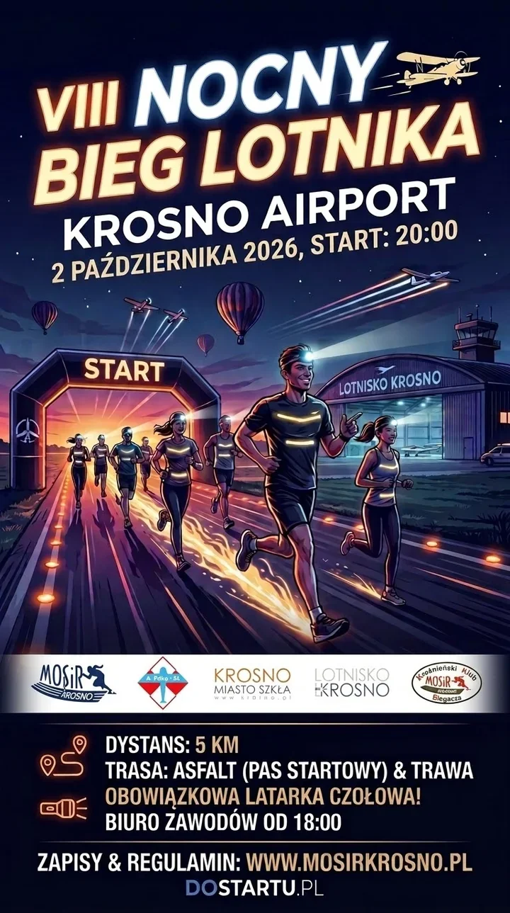 Nocny bieg na lotnisku w Krośnie. Na trasie potrzebna będzie czołówka